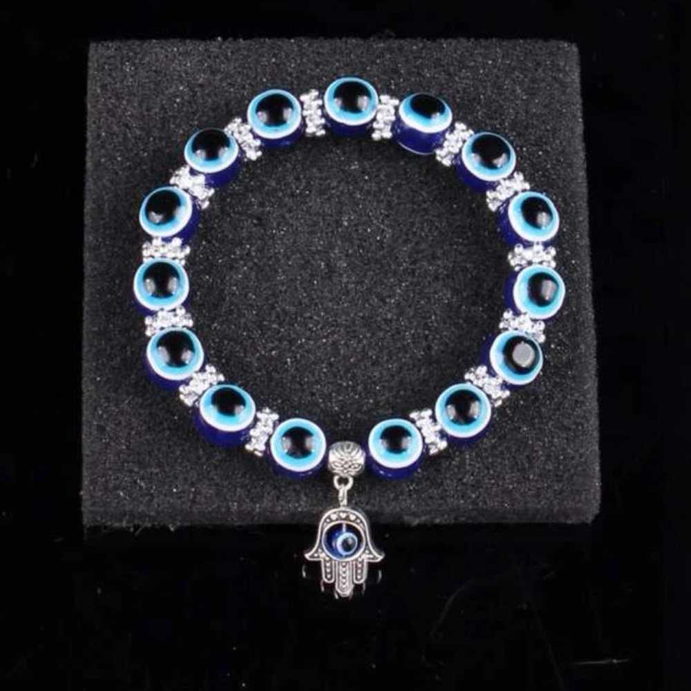 Hamsa Hand Charm Evil Eye Beaded Bracelet